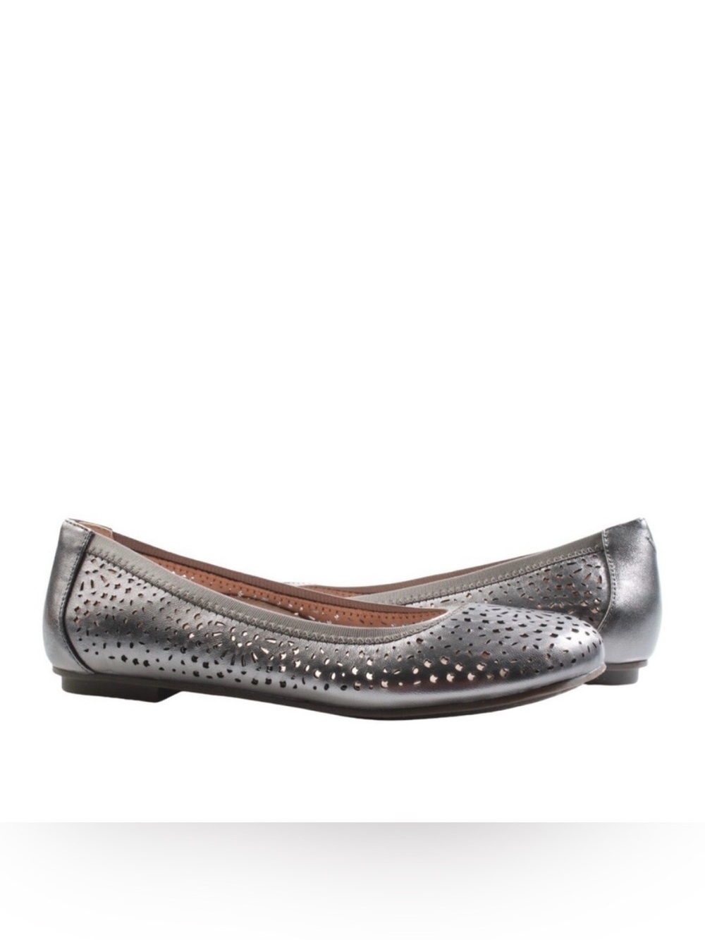 VIONIC Robyn Pewter Perforated Metallic Leather Ballet Flats Silver Shoes Sz 6.5